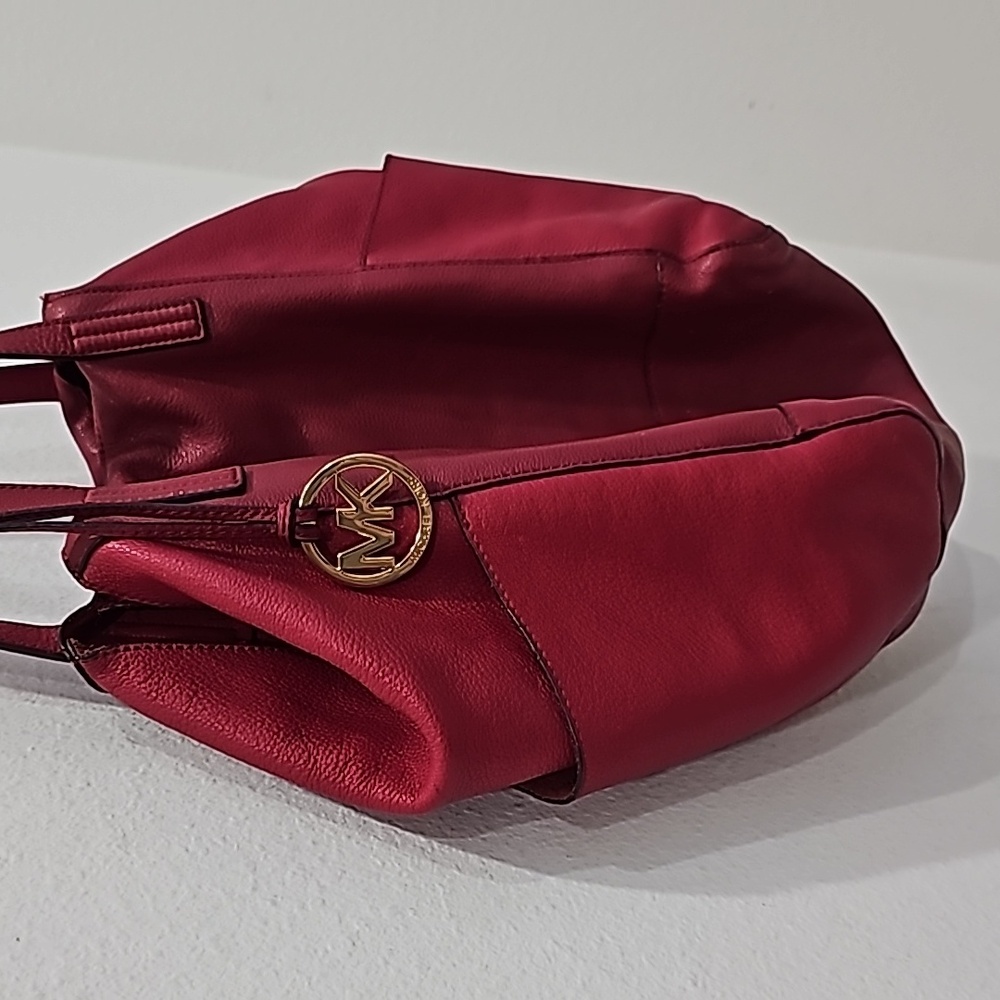 Michael Kors Large Pebbled Red Leather Handbag Tote Spacious - Picture 2 of 12